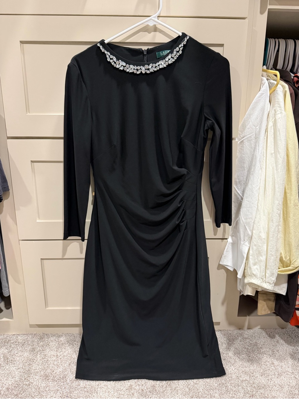 Lauren Ralph Lauren Black Jewel-Neck Long Sleeve Sheath Dress